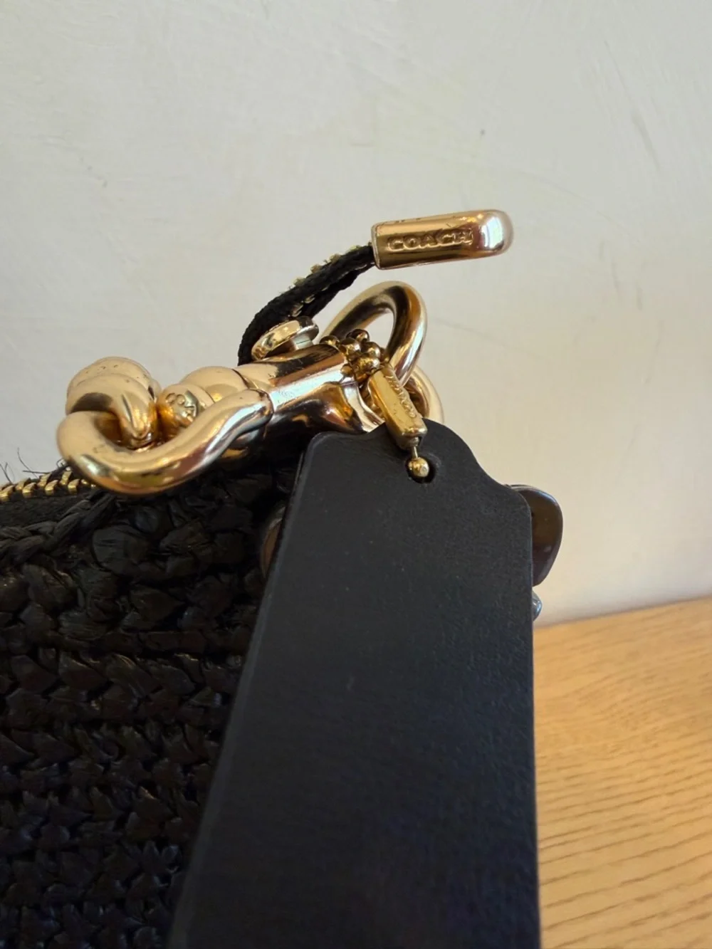 Coach Teri Mini Shoulder Bag in Black Straw - Picture 4 of 5